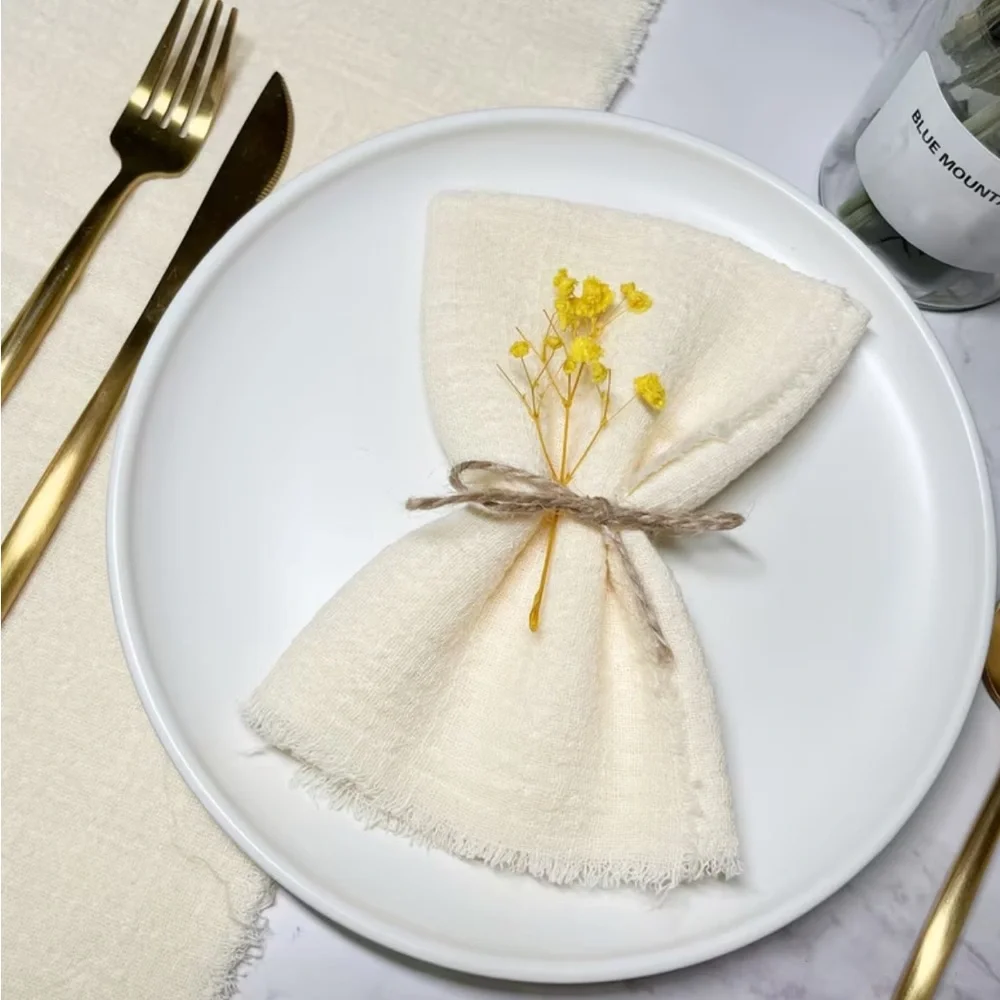 Dinner Napkins ~Set of 10~ Soft Neutral Tone Gauze Feel Napkins | 2 dif Colors
